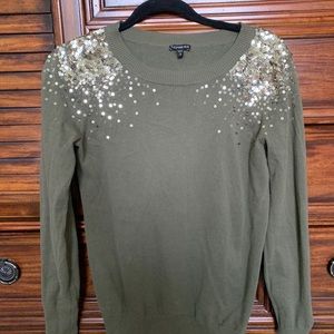 Express Sweater. Dark with gold sequins.
